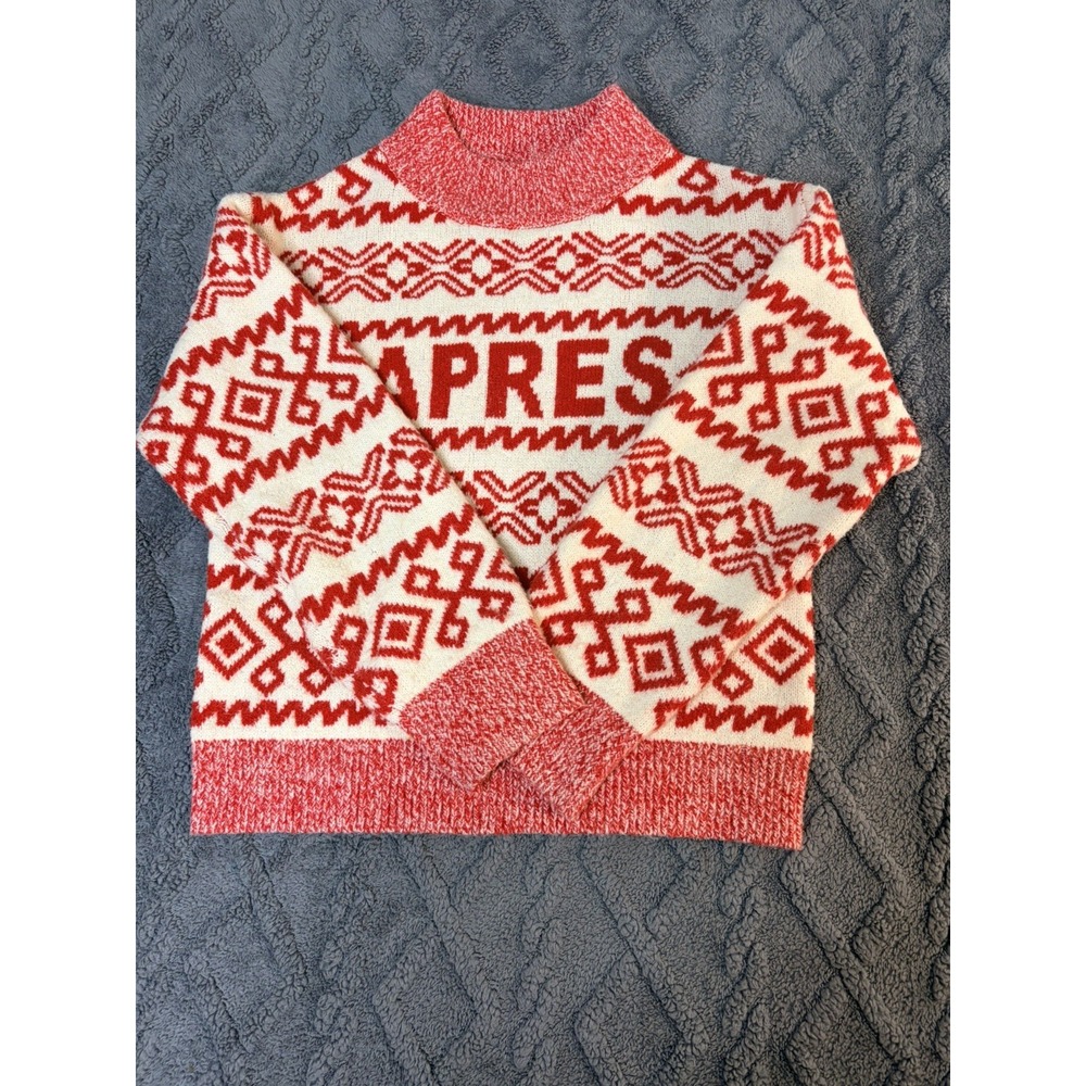A New Day Pullover Sweater Womens S/M Red White Apres Ski Oversized Chunky Knit